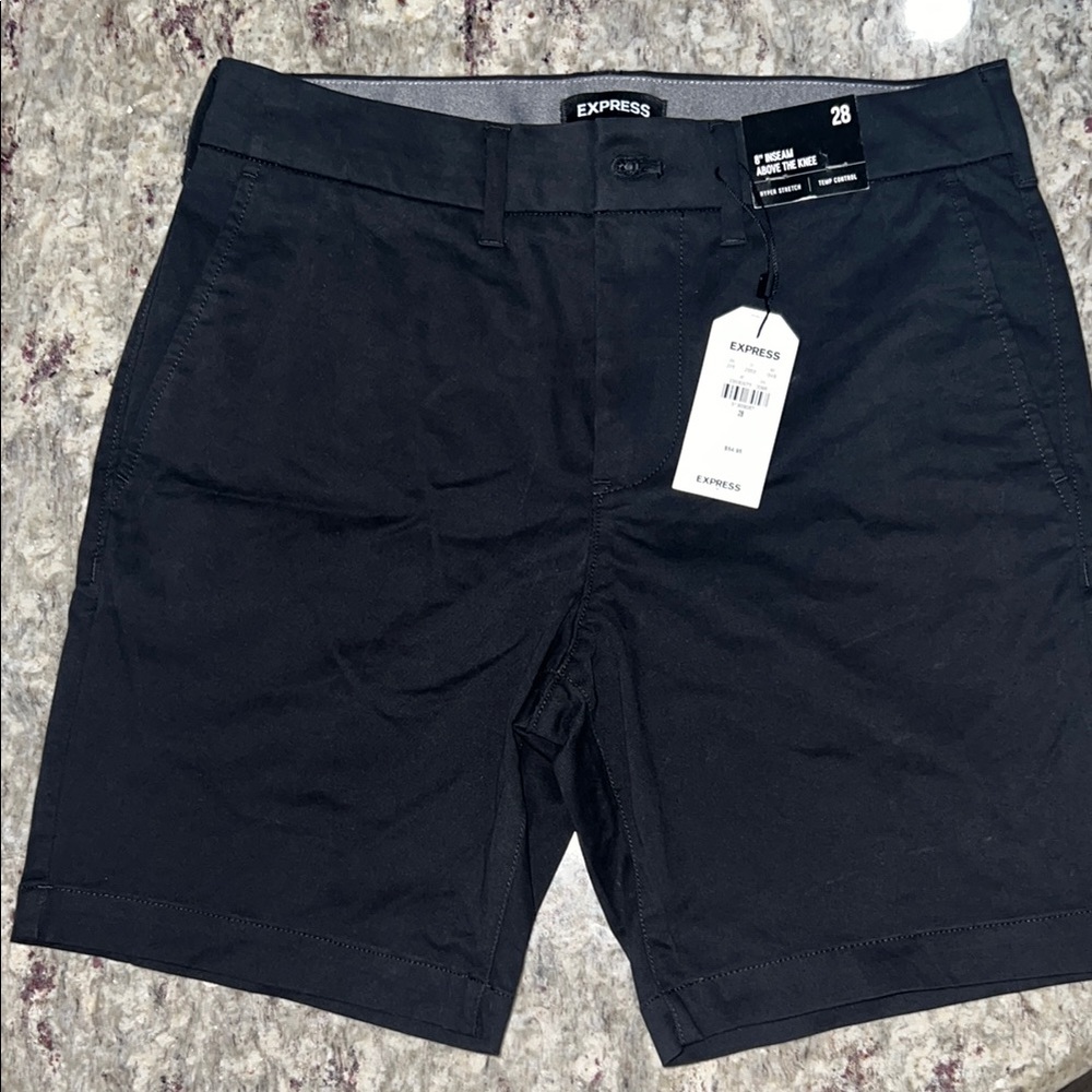 Express Black Flat Front Shorts Mens 28 8” Inseam NWT